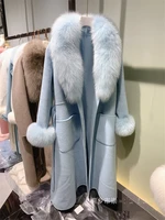 double sided coat 2022 cashmere wool blends real fur jacket natural genuine fox fur collar outerwear fashion
