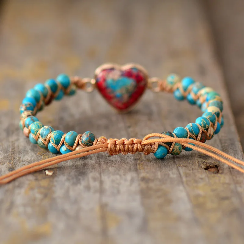 

Natural Stone Heart Charm Bracelets String Braided Macrame Bracelets Jaspers Friendship Wrap Bracelet Femme Women Jewelry
