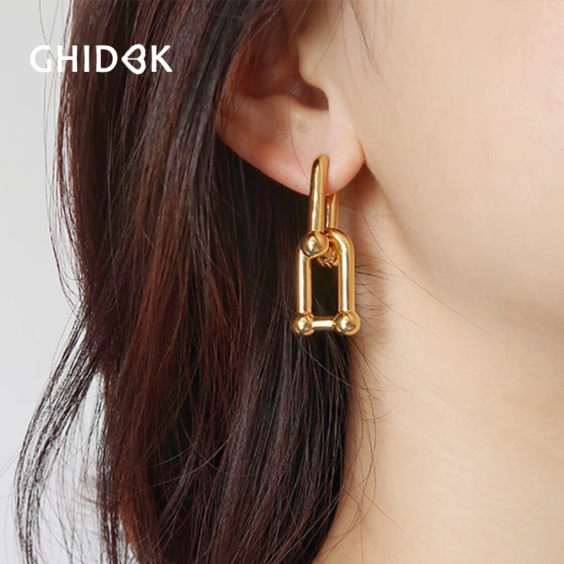 GHIDBK золотые серебряные массивные формы U Серьги-кольца минималистский двойной U сплошная серьга персонализированные серьги Модные ювелирные изделия