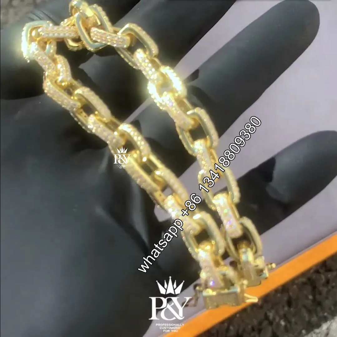 JEWE Custom Iced Out Men Jewelry 925 Sterling Silver Rolo Bracelet Pass Diamond Tester Moissanite Cuban Link Hip Hop Chain