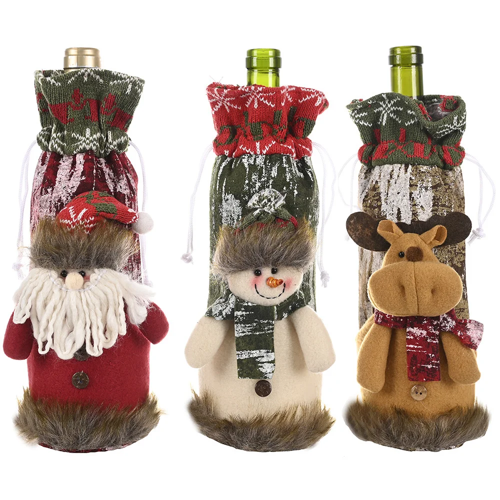 

Christmas Red Wine Bottle Covers Bag Linen Holiday Santa Claus Champagne Bottle Cover Christmas Decorations For Home