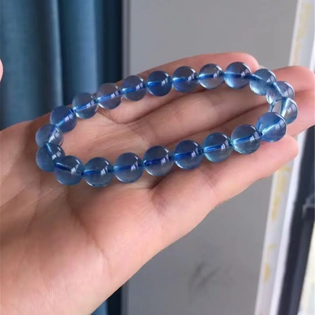 

9mm Natural Blue Aquamarine Bracelet For Women Men Healing Crystal Gift Round Beads Stone Reiki Gemstone Strands Jewelry AAAAA