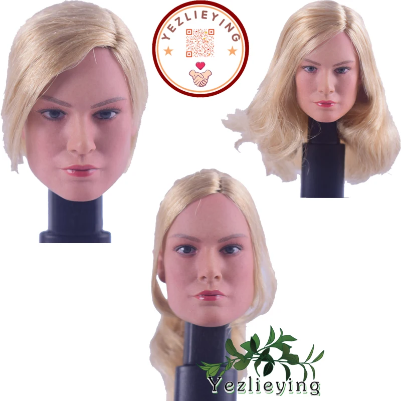 

In Stock 1/6 MC002 Brie Larson Female Head Sculpt with Yellow Hair Straight/Curly Hair Head Carving Sculpture Fit 12"Body Figure