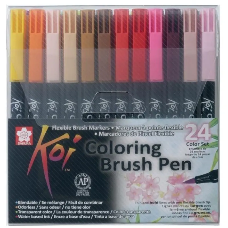 Набор акварельных маркеров Sakura &quotKoi&quot 24цв. кистевые европодвес|Цветные маркеры|
