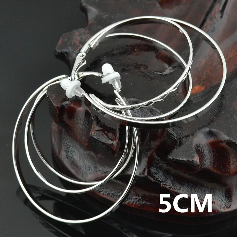 3 silver clip 5cm Женские серьги-клипсы без пирсинга, Модные женские ювелирные изделия, большие круглые золотые серебряные серьги,, женская серьга - Окраска металла: 3 silver clip 5cm