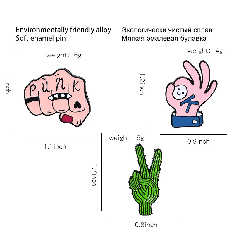

Punk Fist Brooches For Men Women Hip Hop Prom Clothing Accessories Classic Enamel Cartoons Cactus O K Gesture Brooch Pins Gifts