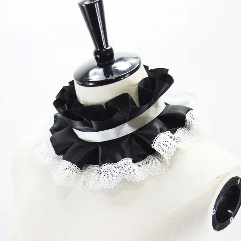 

Women Victorian Lolita Vintage Ruffled Fake Collar Lace Trim Cosplay Neck Ruff U4LE