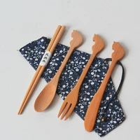 knife fork spoon and chopsticks four piece set wooden spoon children wooden spoon spoon set