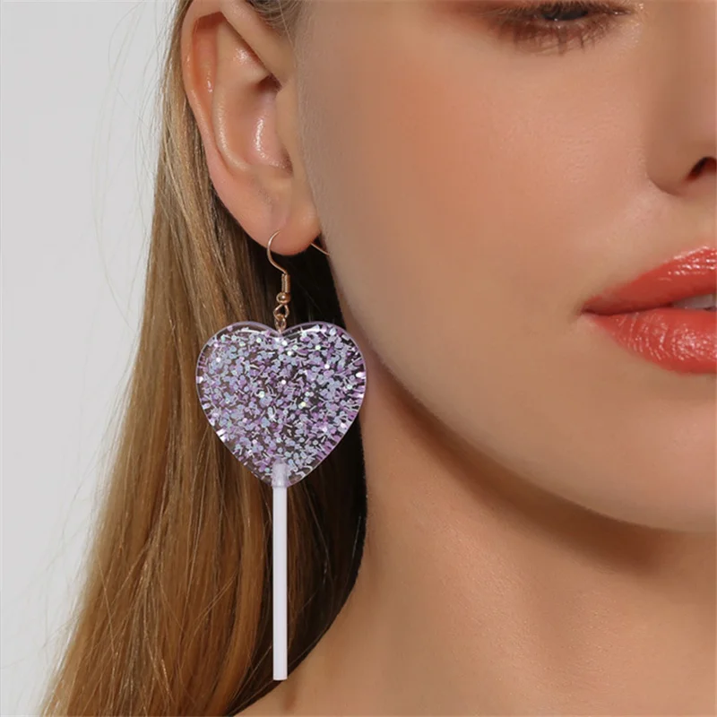 

Glitter Lollipop Drop Earrings Candy Heart Round Shape Dangle Earrings For Women Jewelry Fashion Ear Cuffs Trinket Accessory
