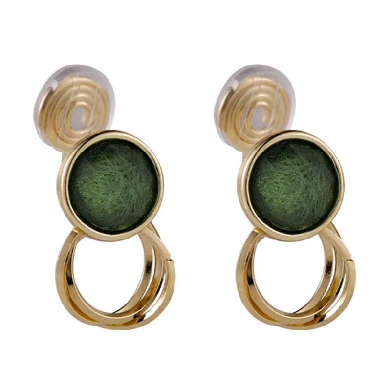 

Trendy Round Dark Green Stone Drop Earrings For Women Fashion Jewelry Gold Color Cubic Zircon Circle Wedding Earrings