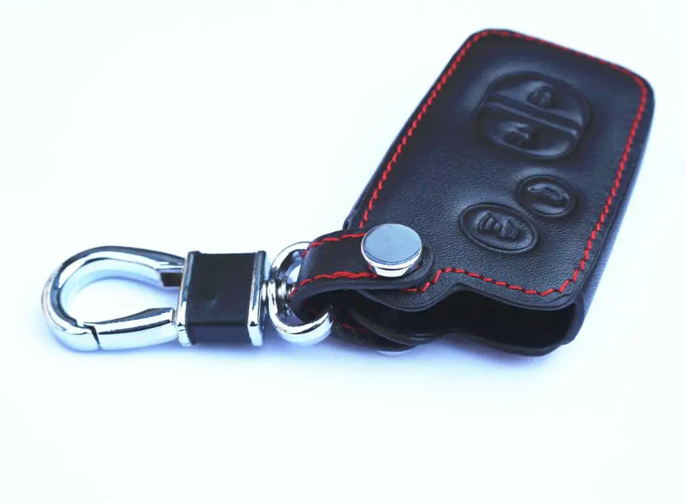 

1Pcs Black Leather 4 Buttons Car Smart Remote Key Fob Case Cover With Keychain For Toyota Avalon Camry