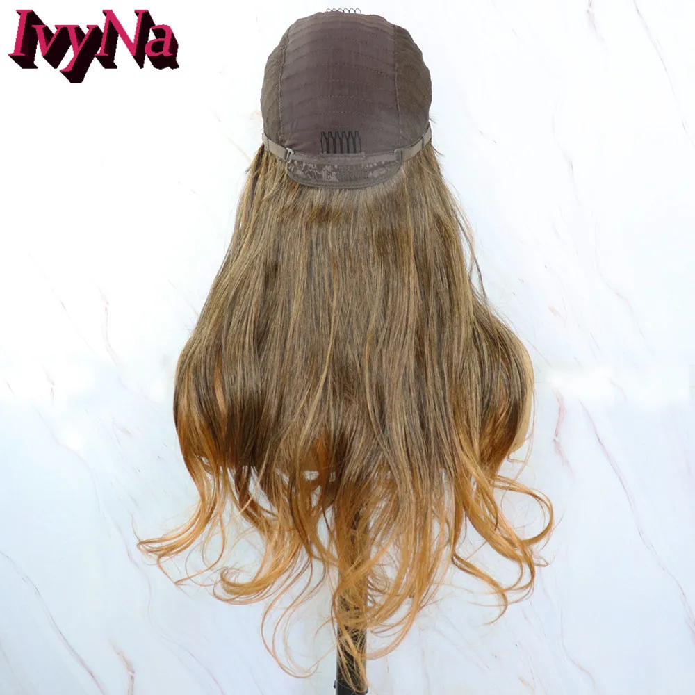 

IvyNa #1B Mixed Brown Highlight Body Wavy Futura Wigs for Black Women Heat Resistant Hair Full Machine Made Middle Part Wigs