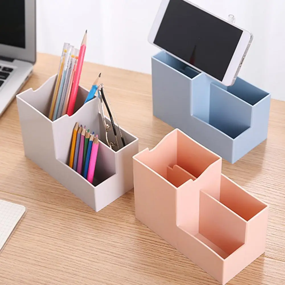 

Table Storage Box Large Capacity Multiple Grids ABS Pen Holder with Phone Holder Desk Accessories