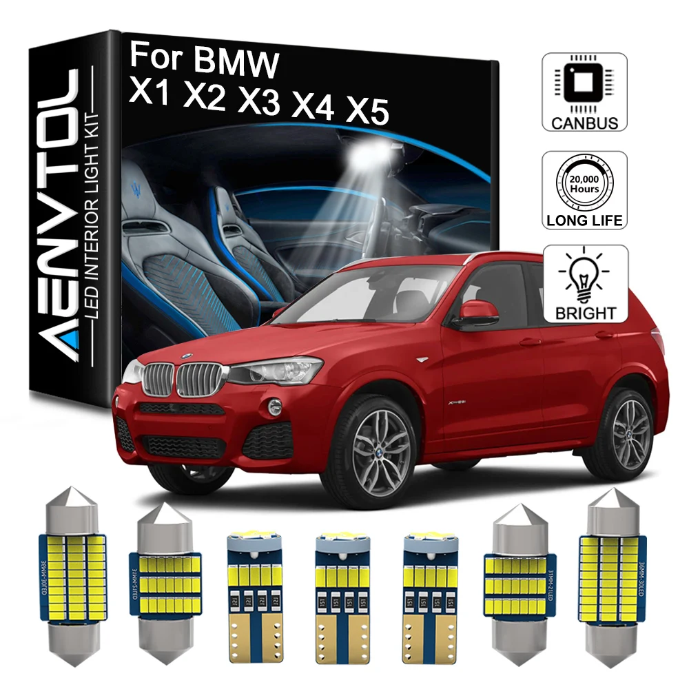 

AENVTOL Canbus LED Interior Light For BMW X1 E84 E48 X3 E83 F25 X4 F26 X5 E53 E70 X6 E71 E72 2000-2015 Dome Map Trunk Bulb Kit