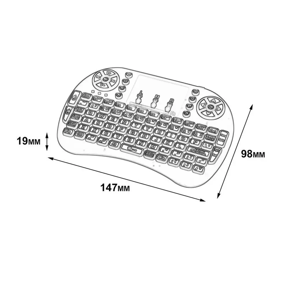 

2.4GHz Mini Wireless Remote Keyboard with Touchpad Mouse for Android TV Box Colourful LED Backlight Rechargable Li-ion Battery