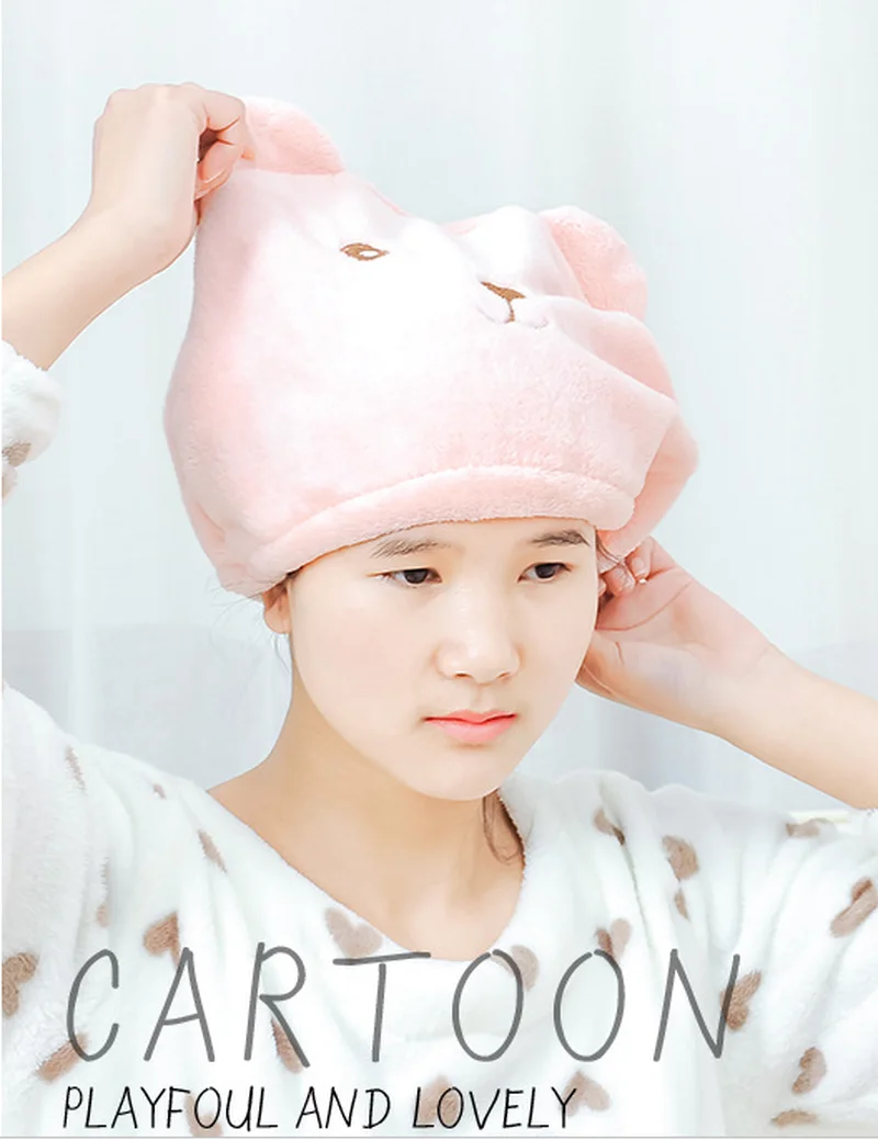 Новый милый медведь для ванной Кепки мягкой микрофибры тюрбан шапка быстрой