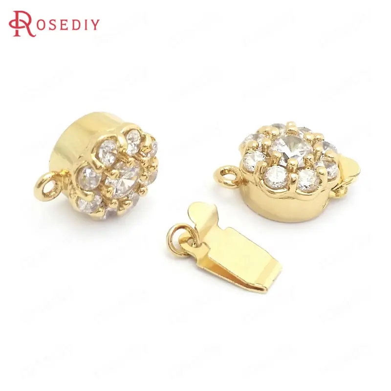 

(37838)2 шт. диаметр 10 мм 24-каратный золотой цвет латунь и циркониевые ожерелья для подключения аксессуары для рукоделия