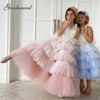 gardenwed a line gradient long flower girl dresses tulle layers straps evening dress kid hot selling ball gowncelebrity dresses