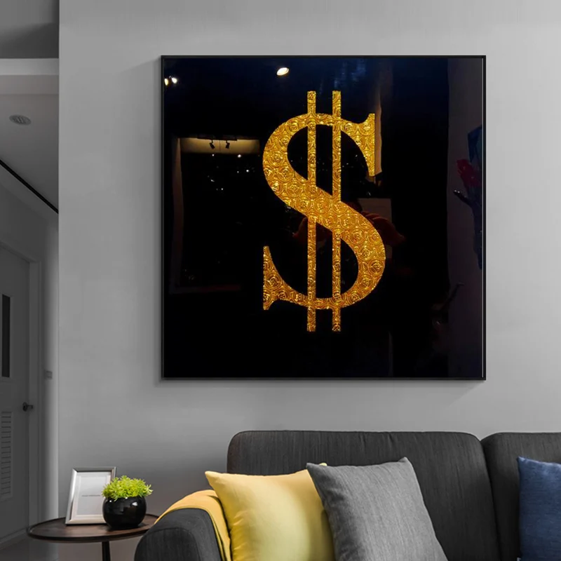 

Golden Dollar Money Modern Art Prints And Poster Black Background Picture Home Decor Canvas Painting Craft Gift Cuadros For Room