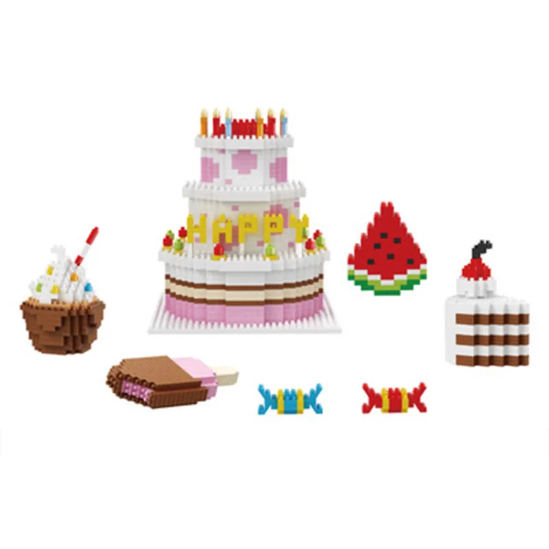 

1950pcs Brick Theme cake Happy Birthday Cake Baby Girl Birthday Party Block Building Block Toys Auction Model Toy Kids Gifts