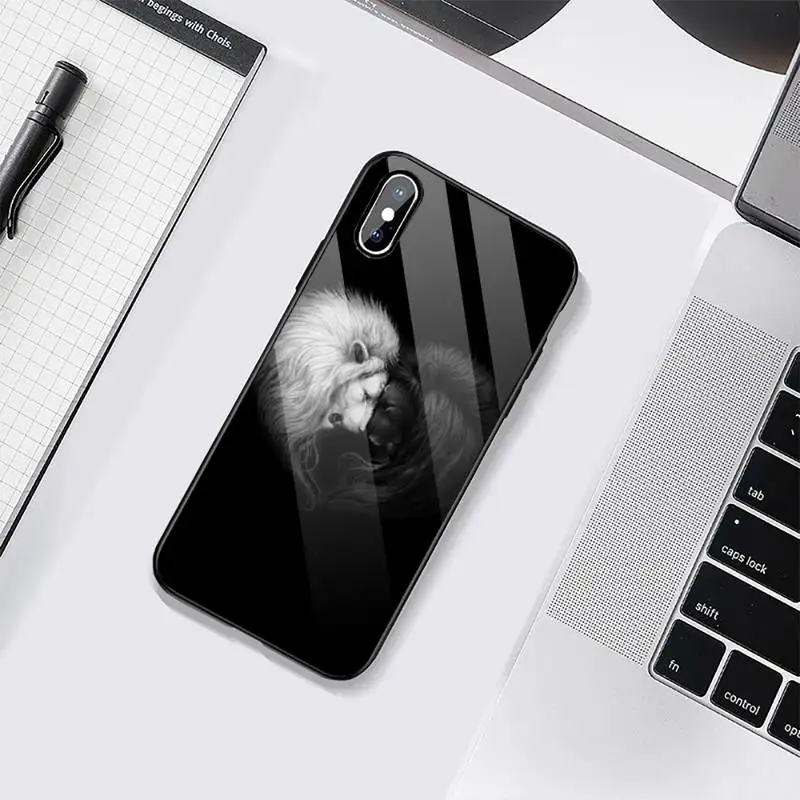 

Black ferocious horror animal lion Phone Case Tempered glass For iphone 6 6S 7 8 plus X XS XR 11 12 mini PRO MAX