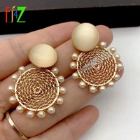 f j4z new women earrings romatic hollow circle simulated pearl statement earrings cat eye anti allergy pin earrings dropship