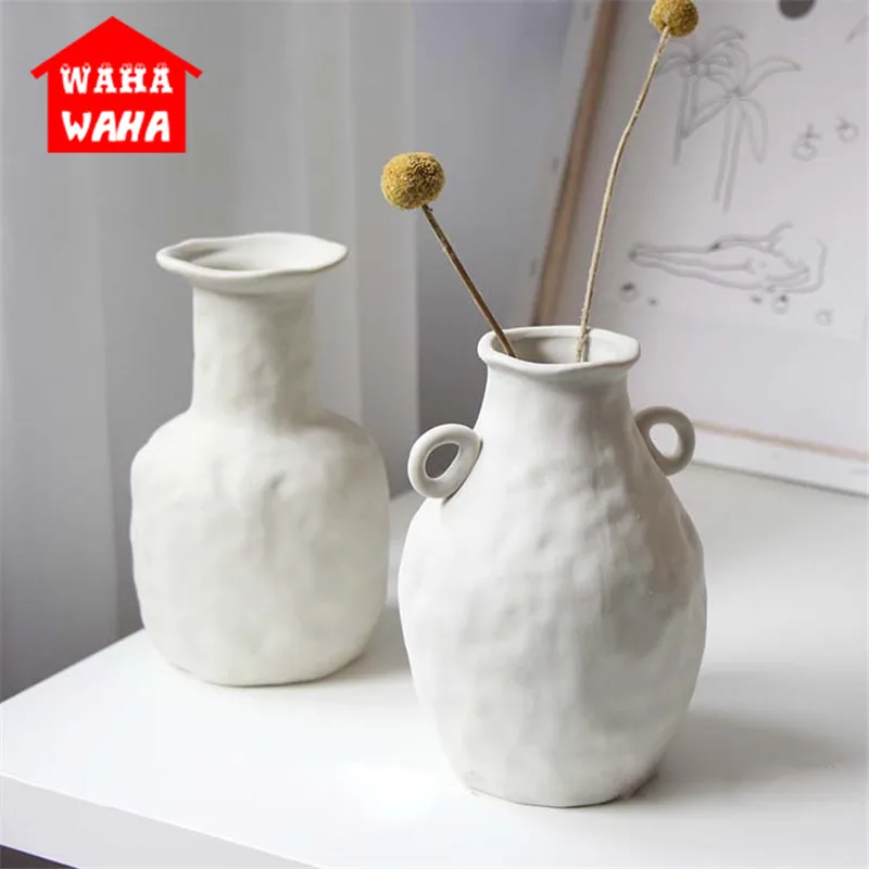 

Белая керамическая ваза, ваза для сушеных цветов, китайские декоративные искусства и ремесла, лаконичная фарфоровая ваза для цветов, креати...
