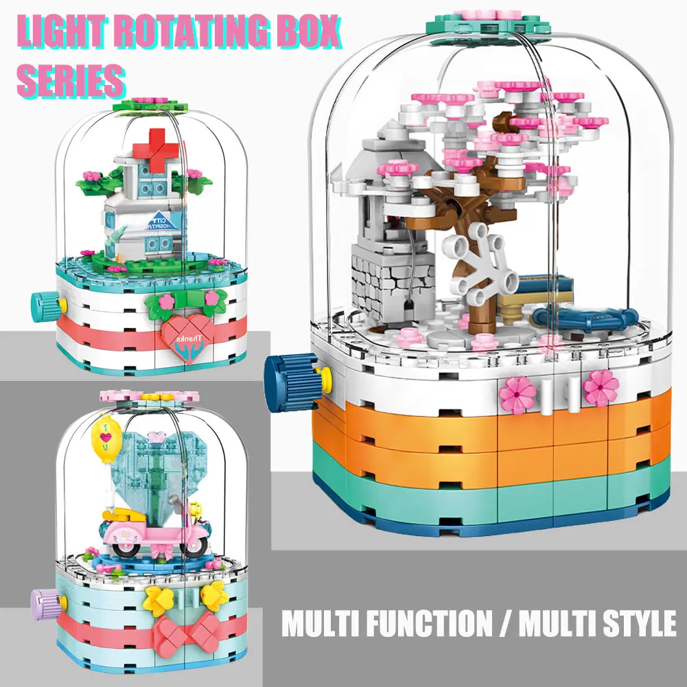 

SEMBO City Japanese Streetview Romantic Sakura Series Rotating Music Box Building Blocks MOC Kids Toys For Girls Children Gift