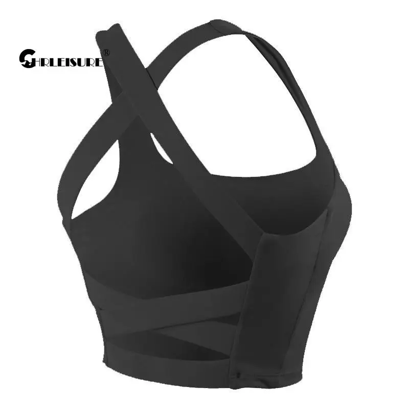 

CHRLEISURE Square Neck Yoga Top Shockproof Vest Widened Flat Webbing With Chest Pad Underwear Running Fitness Sports Bra