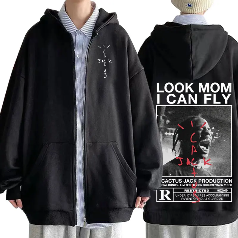 

Fall/winter Fleece Sweatshirt Cactus Jack 2021 Men/Women LOOK MOM I CAN FLY Travis Scott Print Zipper Hoodie Men Logo Pullover