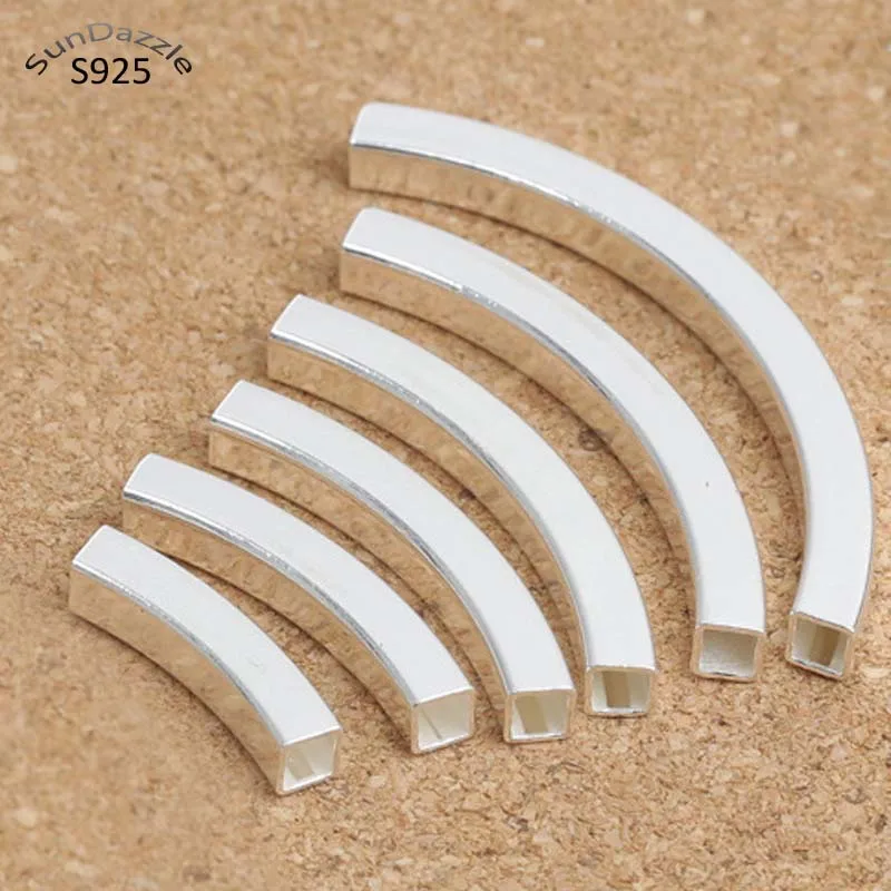 Real Pure Solid 925 Sterling Silver Connector Square Curved Tube Long Beads for Bracelet Necklace Jewelry Making Findings | Украшения и
