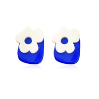 7rings vintage trendy style artist dark blue floral acrylic stud earrings for women girl student jewelry accessories gifts