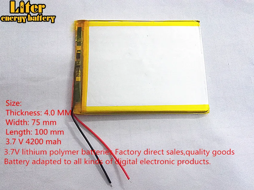 Бесплатная доставка 1 шт./лот 3 7 в высокоемкая полимерная литиевая батарея 4075100 4200