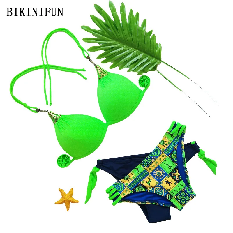 Новый сексуальный однотонный купальник бикини женский с геометрическим принтом
