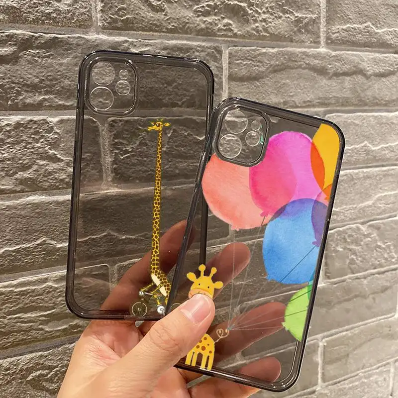 

giraffe creativity painting animal Phone Case For iPhone 7 8 11 12 X XS XR MINI Pro Max Plus Retro Black Grey clear transparent