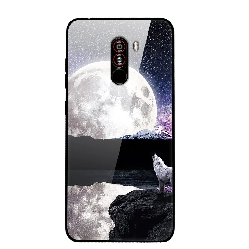4 Чехол для Xiaomi Pocophone F1, закаленное жесткое заднее стекло, чехол для Xiaomi Poco F1, силиконовый мягкий бампер, чехол с принтом - Цвет: 4