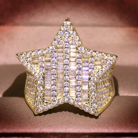 luxury star diamond rings for manwomen solid 14k white yellow gold rings shine hiphop jewlery gifts bijoux femme bizueria