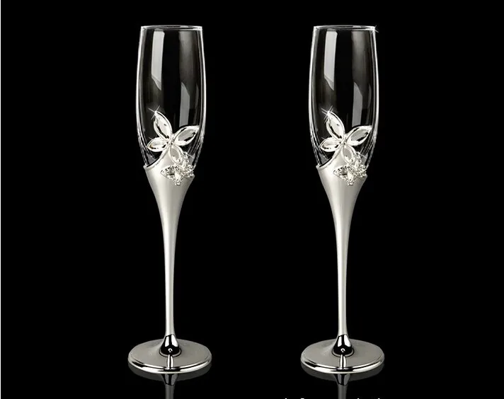 

Top rated European style silver plated metal champagne glass, metal toast flute for weddings or party use, wine glass