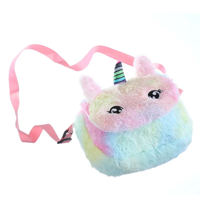 

Lovely Plush Crossbody Bag For Teenager Girls Unicorn Cartoon Handbags Fur Children Messenger Sling bag