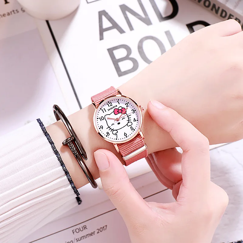 Женские модные детские часы с героями мультфильмов «hello Kitty», простые и свежие часы для школьников средней школы