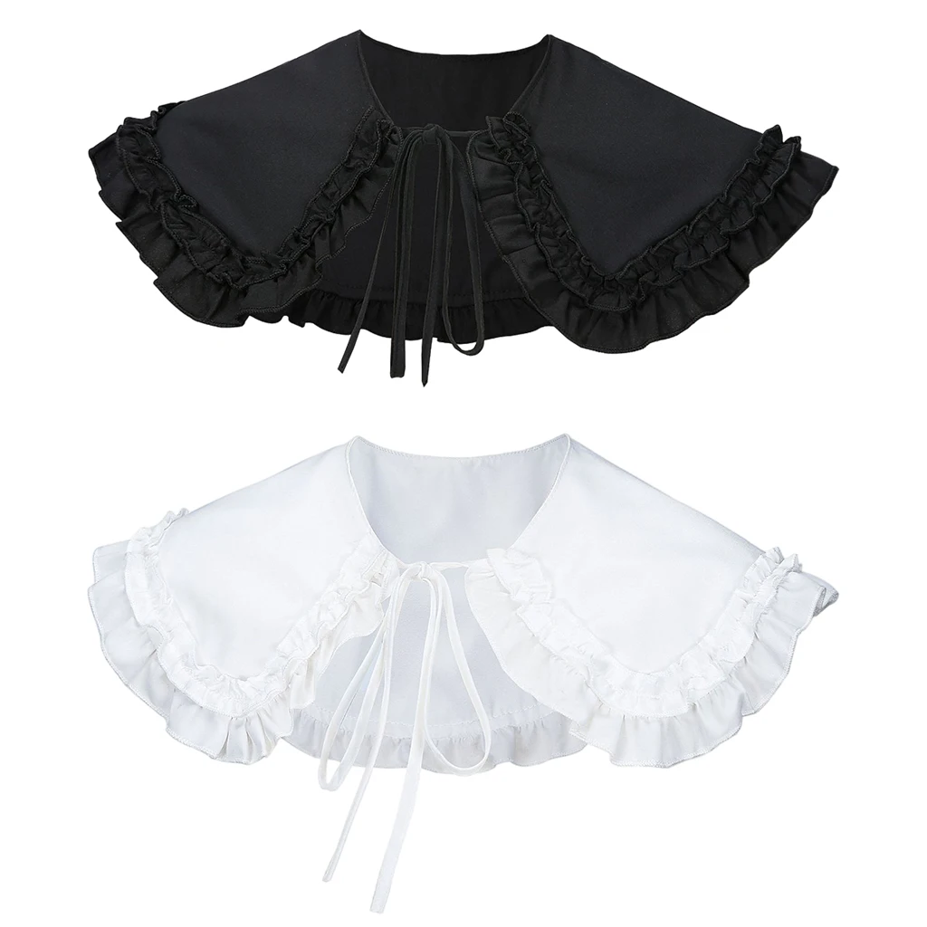 

Women Girls Lolita Doll Double Layer Ruffles Fake Collar Shoulder Decorative Cardigan Dress Faux Dickey Collars