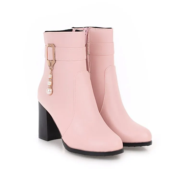 Европейские и американские женские ботинки на толстом каблуке с боковой молнией