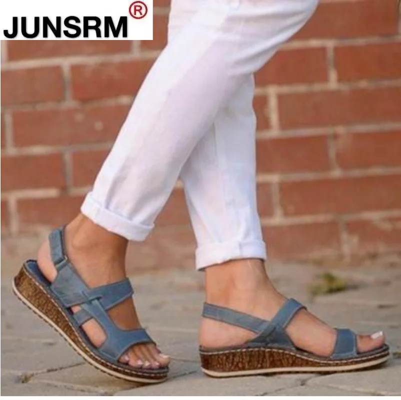 

Women's 35-43 large size sandals 2020 summer new college style low heel wedge casual sandals fashion ladies sandals footwear