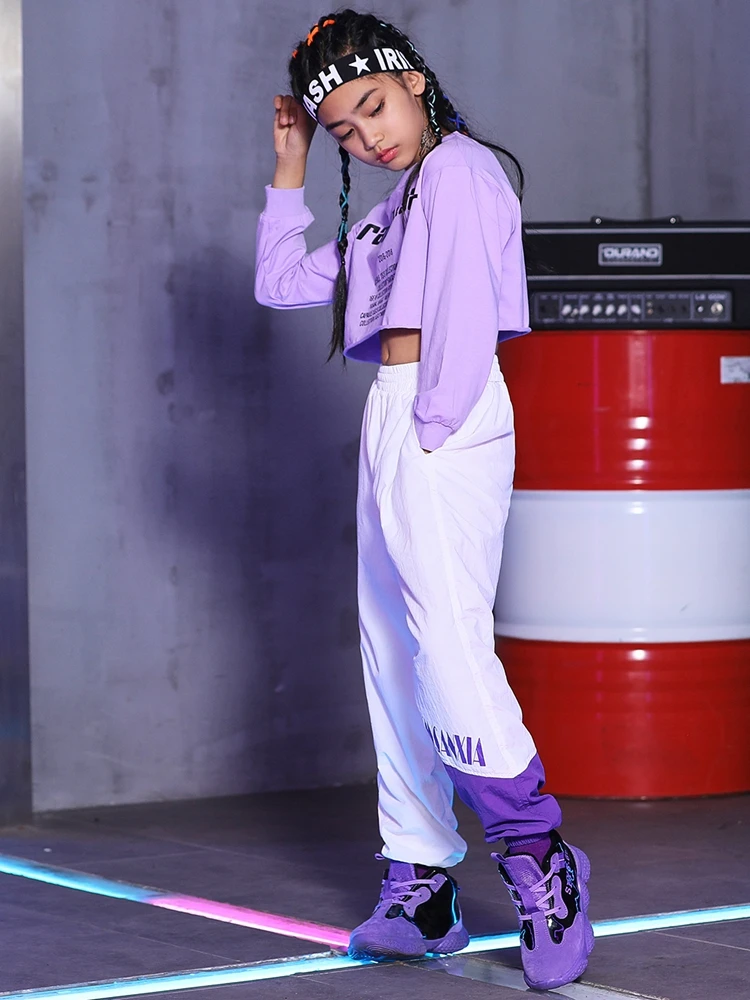 

Autumn Girl Jazz Dance Performance Suit Korean Purple Long Sleeve Shirt Children Jazz Dance Hip-Hop Competition Costume DL5446