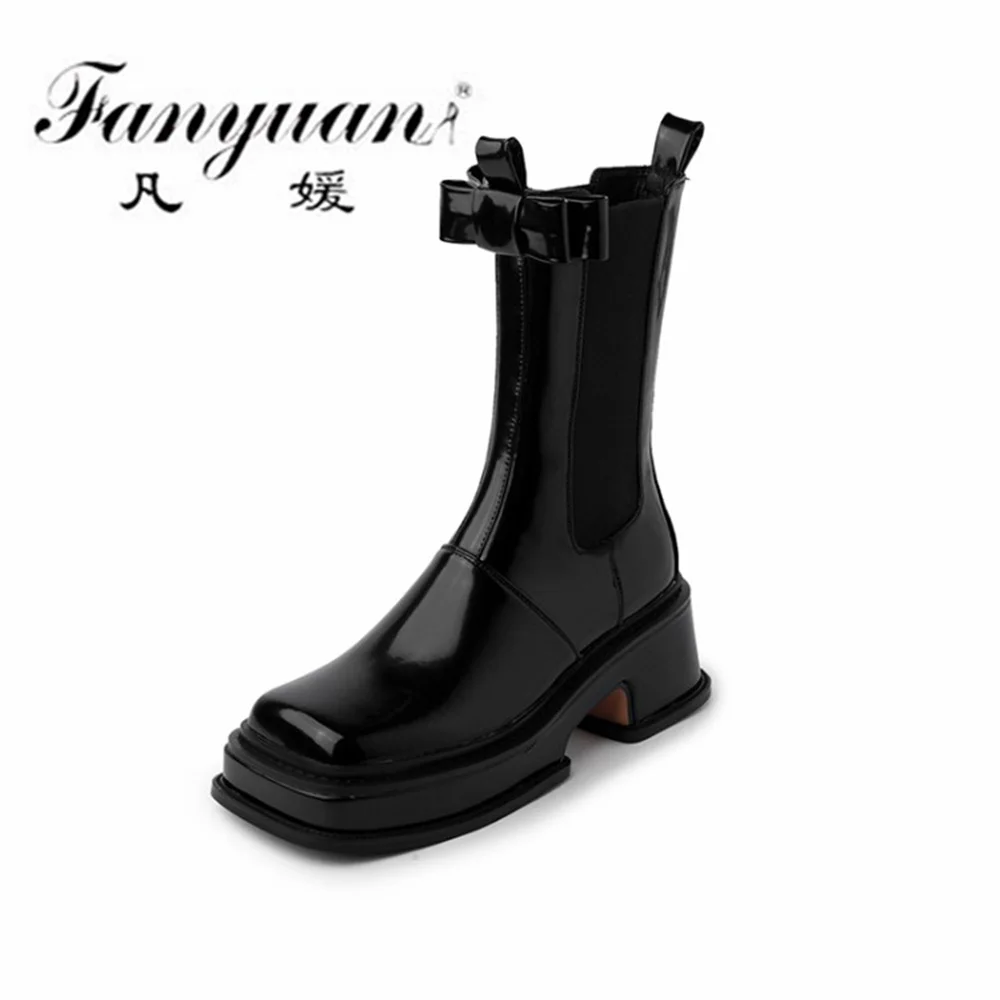 

WinterFashion New Brand Design Women Ankle Boots Autumn Winter Concise Genuine Leather Oworking Casual Thick Heels Shoes Woman