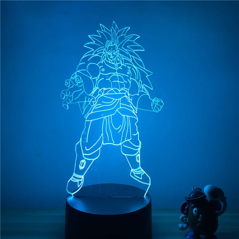Broly Dragon Ball Z Вегета ГОКу супер сайян, «Жемчуг дракона 3D светодиодный Ночной светильник 7 цветов сенсорный оптический Иллюзия фигурку настольная лампа украшения - Цвет: Broly