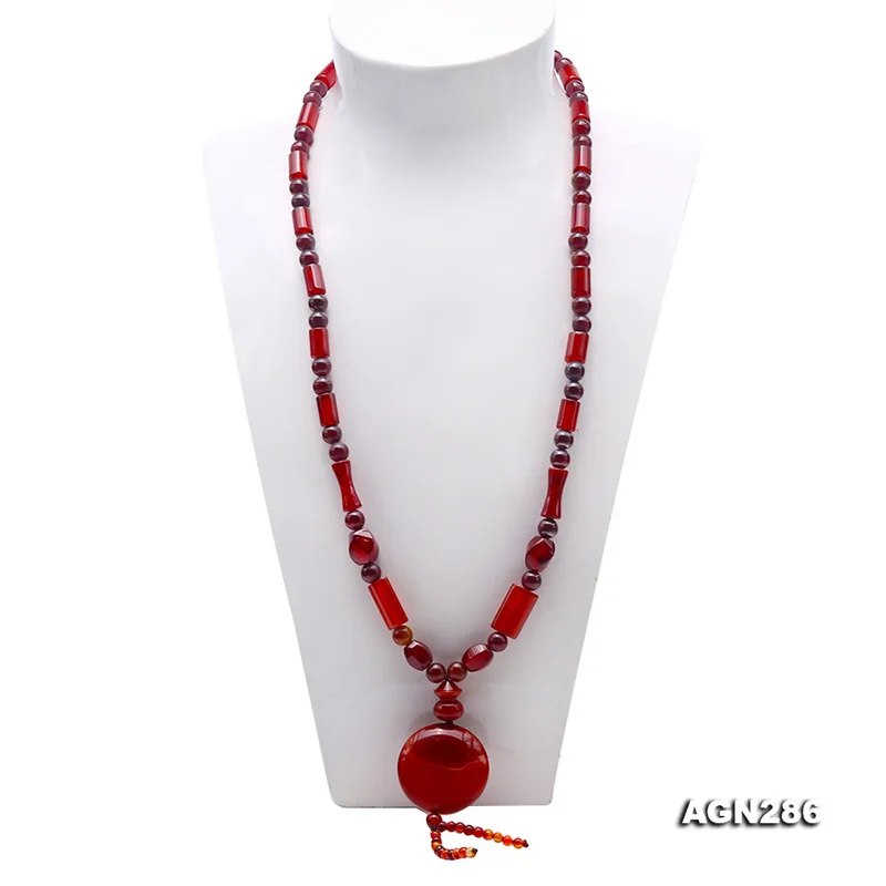 

JYX 618sale National Style Red Agate Necklace 8mm agate pendant chain 28" bohimia lady necklaces women simple