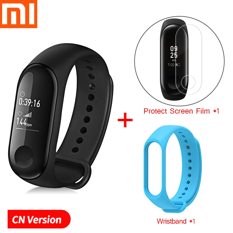 Xiaomi mi-браслет 3 Смарт-Браслет фитнес-браслет PK mi Band 4 большой сенсорный экран oled-сообщение частота сердечных сокращений Smartband - Цвет: Add Sky Blue Strap