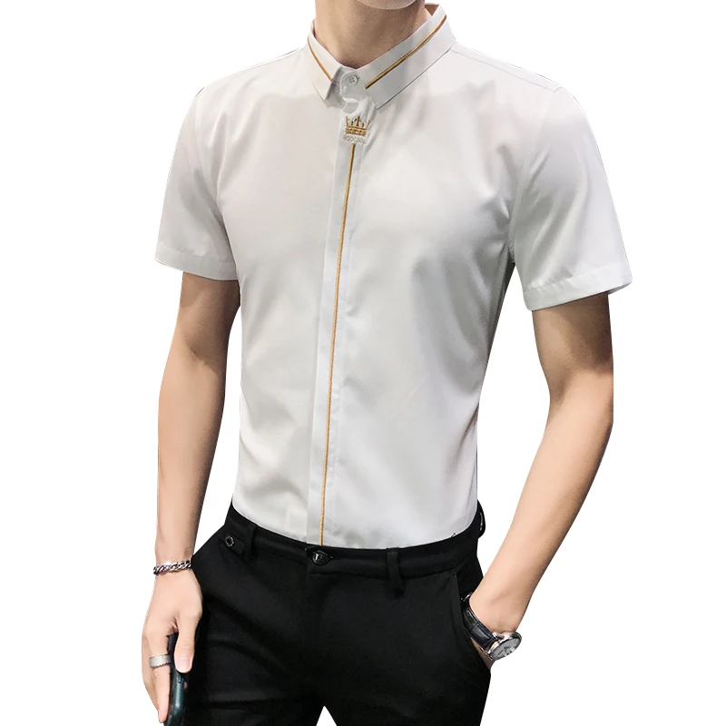 Мужская Облегающая рубашка с коротким рукавом черная/белая под смокинг