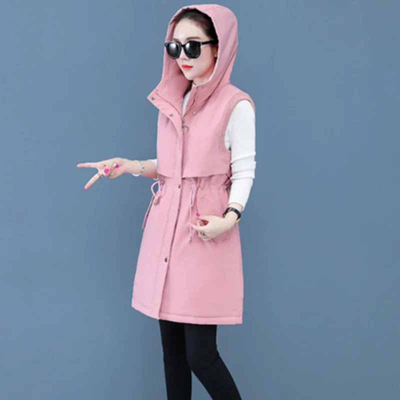 Женский Теплый жилет с капюшоном пуховая куртка без рукавов осенне-зимние жилеты